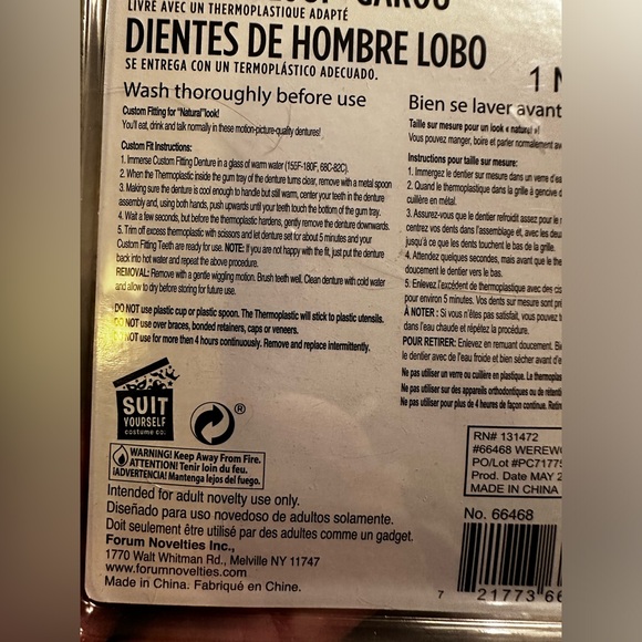 Dark Side Werewolf Teeth Costume Accessory Halloween Cosplay Brand New - Picture 4 of 7